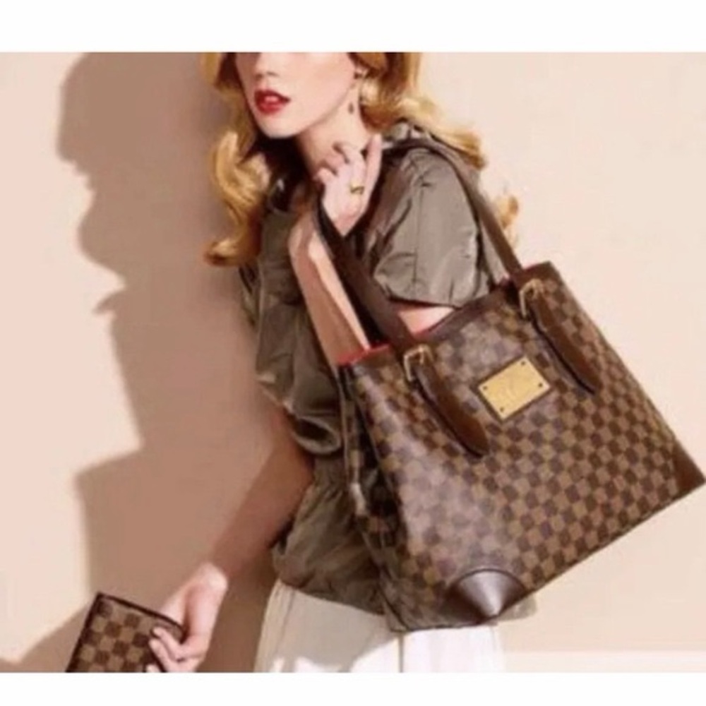 Louis Vuitton Brown Damier Canvas Tote with Red Trim